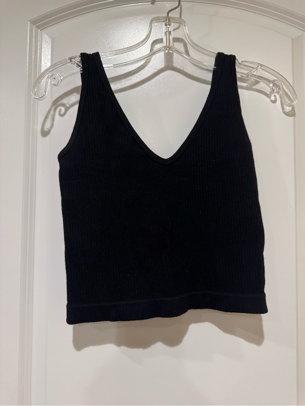 Free People Black Ribbed V-Neck Tank